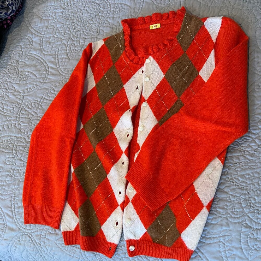J. Crew Collection Italian Cashmere/wool  Argyle Cardigan Women’s Sz S